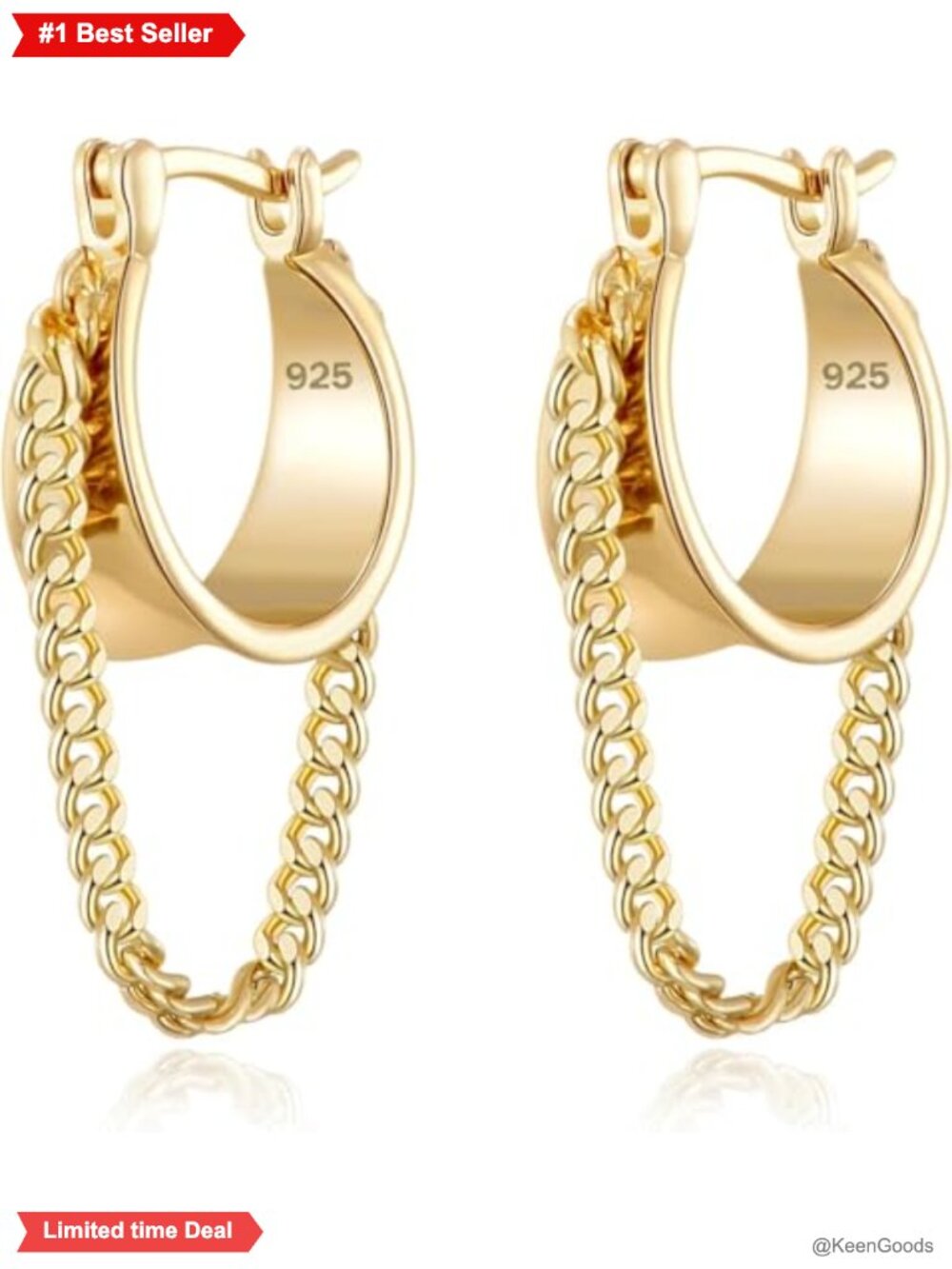 14k Gold Plated Chain Tassel Dangle Hoop Earrings 925 Sterling Silver Post